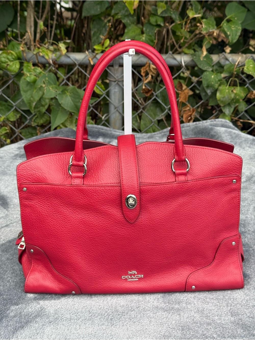Coach Mercer 30 Red pebbled leather tote Satchel